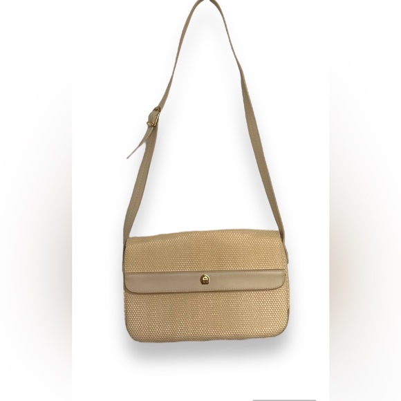 ETIENNE AIGNER Vintage 90s Cream Basket Weave Jute Leather Shoulder Bags NWOT - Picture 3 of 15